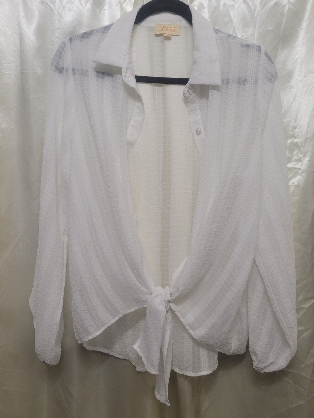 Med Sheer White Overshirt With Tie